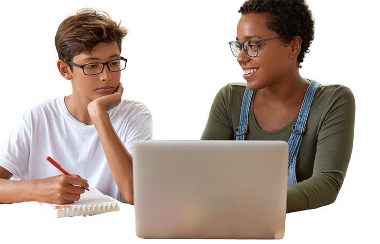 Student leading conference with parents to discuss personalized learning progress