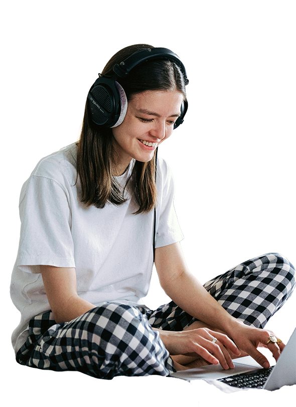 High school student attending guest lecture workshop in virtual learning environment